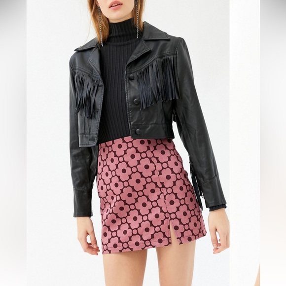 Urban Outfitters Floral Mini Skirt Pink & Brown Retro Mod A-Line Cotton Blend S - Picture 12 of 12